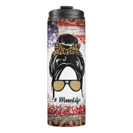 Patriottisch Mom Life Design met luipaardprint Thermosbeker