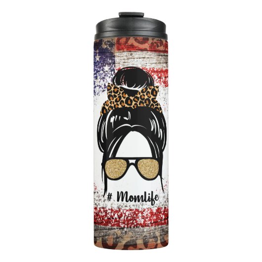 Patriottisch Mom Life Design met luipaardprint Thermosbeker (Voorkant)