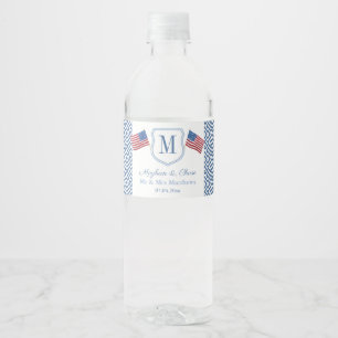 Patriottisch Monogram Amerikaanse Vlaggen Huwelijk Waterfles Etiket