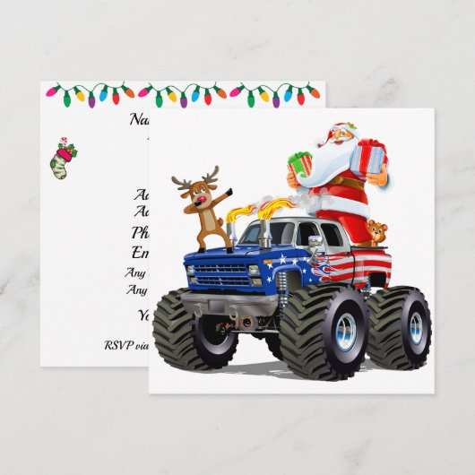 Patriottisch / Monster Truck Kerstmis Kaart (Voorkant / Achterkant)