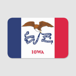 Patriottisch naamplaatje met vlag van Iowa, USA