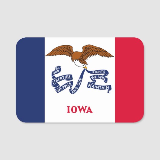 Patriottisch naamplaatje met vlag van Iowa, USA (Voorkant)