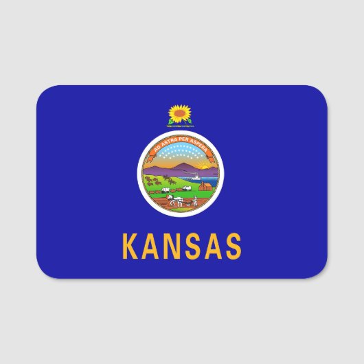 Patriottisch naamplaatje met vlag van Kansas, Vere (Voorkant)