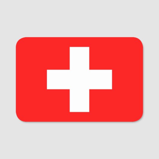 Patriottisch naamplaatje met vlag van Zwitserland (Voorkant)