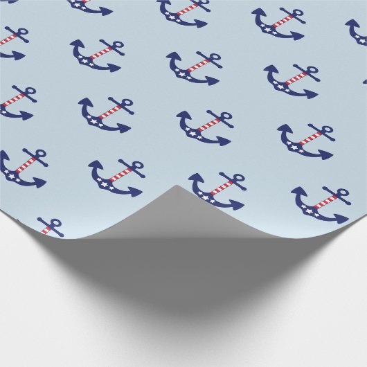 Patriottisch Nautical Anchor Patroon Cadeaupapier (Hoek)