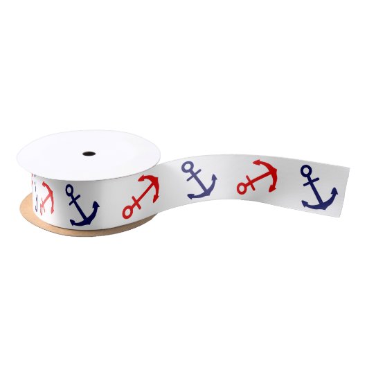 Patriottisch Nautical Anchor Ribbon Satijnen Lint (Spoel)