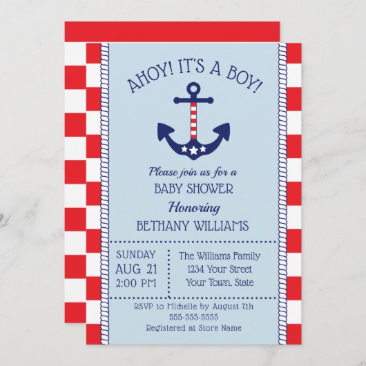 Patriottisch Nautisch Anker Boy Baby shower Kaart (Voorkant / Achterkant)