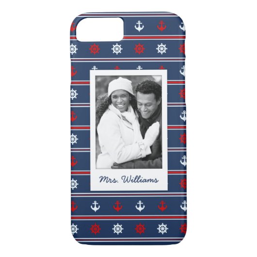 Patriottisch Nautisch Patroon | Uw foto en naam Case-Mate iPhone Case (Achterkant)