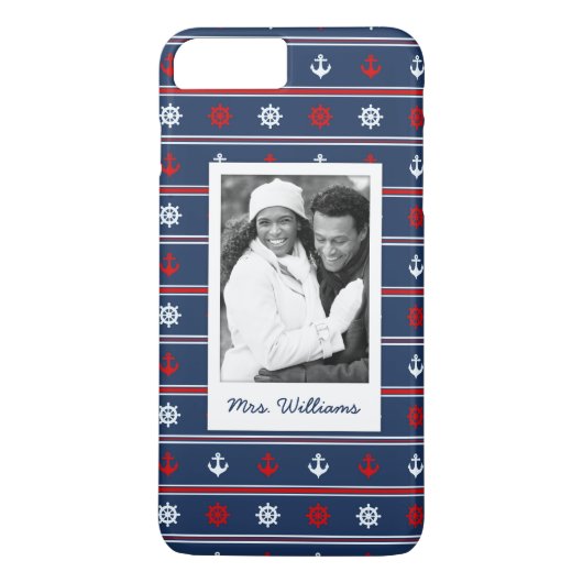 Patriottisch Nautisch Patroon | Uw foto en naam Case-Mate iPhone Case (Achterkant)