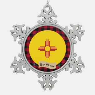 Patriottisch Nieuw Mexico, vleid, nieuwe Mexicaans Tin Sneeuwvlok Ornament