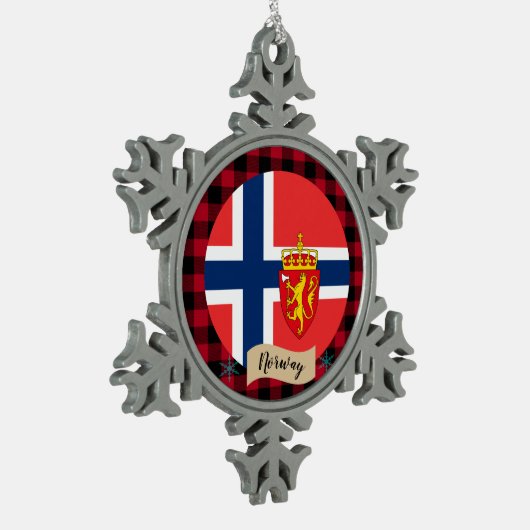 Patriottisch Noorwegen, buffelpleister, Noorse vla Tin Sneeuwvlok Ornament (Links)