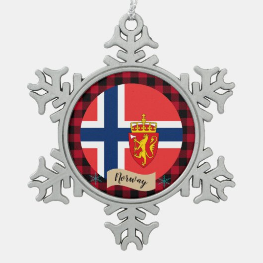 Patriottisch Noorwegen, buffelpleister, Noorse vla Tin Sneeuwvlok Ornament (Voorkant)