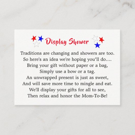 Patriottisch oom Sam American Baby shower Display Informatiekaartje (Voorkant)