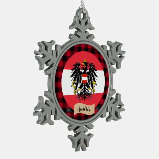 Patriottisch Oostenrijk, buffalo plaid, Oostenrijk Tin Sneeuwvlok Ornament (Links)
