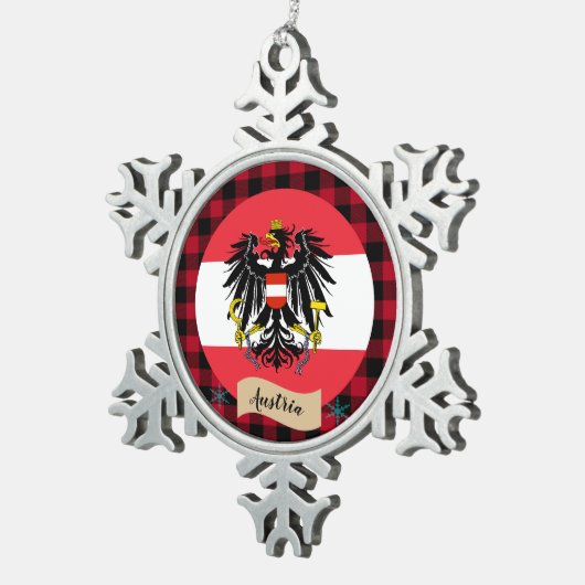 Patriottisch Oostenrijk, buffalo plaid, Oostenrijk Tin Sneeuwvlok Ornament (Rechts)