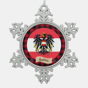 Patriottisch Oostenrijk, buffalo plaid, Oostenrijk Tin Sneeuwvlok Ornament