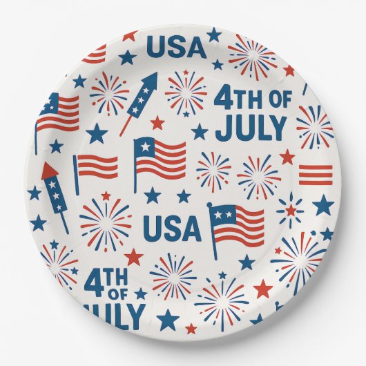 Patriottisch op 4 juli 🇺🇸 | Vuurwerk, sterren en Papieren Bordje (Voorkant)