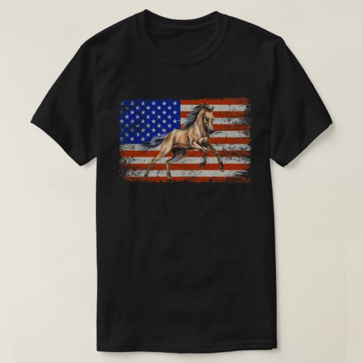 Patriottisch paard Amerikaanse vlag Horseback Ridi T-shirt (Design voorkant)