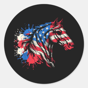 Patriottisch paard amerikaanse vlag spetterende ku ronde sticker
