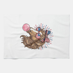 Patriottisch Paard Bubble Gum Vintage Vector T-shi Theedoek