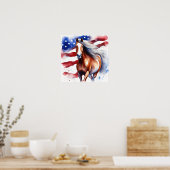 Patriottisch Paard met U.S. Flag Waterverf Poster (Keuken)