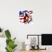 Patriottisch Paard met U.S. Flag Waterverf Poster (Thuiskantoor)