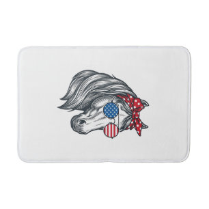 Patriottisch Paard Met Vlag Zonnebril Vintage Vect Badmat