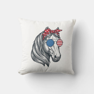 Patriottisch Paard Met Vlag Zonnebril Vintage Vect Kussen