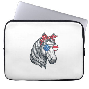 Patriottisch Paard Met Vlag Zonnebril Vintage Vect Laptop Sleeve