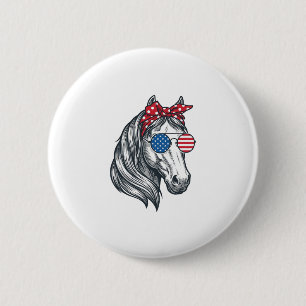 Patriottisch Paard Met Vlag Zonnebril Vintage Vect Ronde Button 5,7 Cm