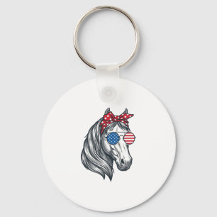 Patriottisch Paard Met Vlag Zonnebril Vintage Vect Sleutelhanger