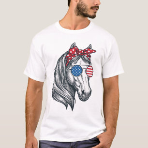Patriottisch Paard Met Vlag Zonnebril Vintage Vect T-shirt