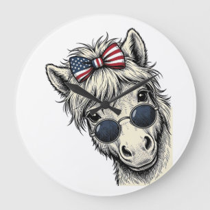 Patriottisch Paard Met Zonnebril Vintage Vector On Grote Klok