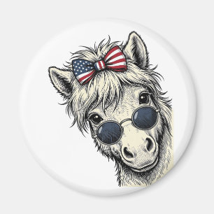 Patriottisch Paard Met Zonnebril Vintage Vector On Magneet
