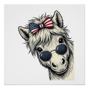 Patriottisch Paard Met Zonnebril Vintage Vector On Perfect Poster