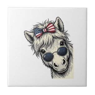 Patriottisch Paard Met Zonnebril Vintage Vector On Tegeltje