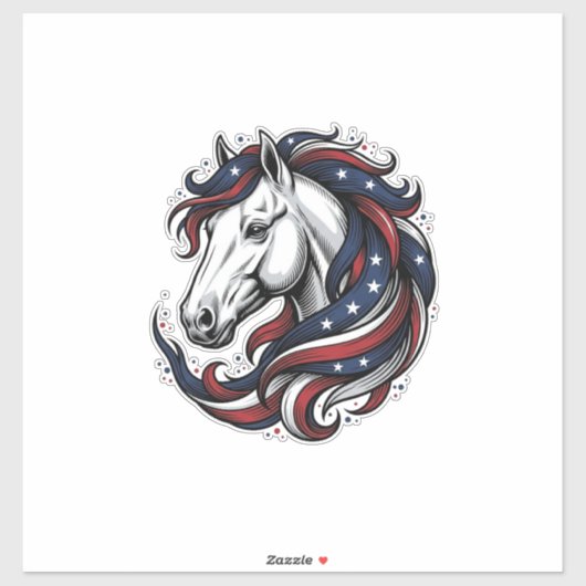 Patriottisch Paard Vintage Gravure Vector Kunst Sticker (Vel)