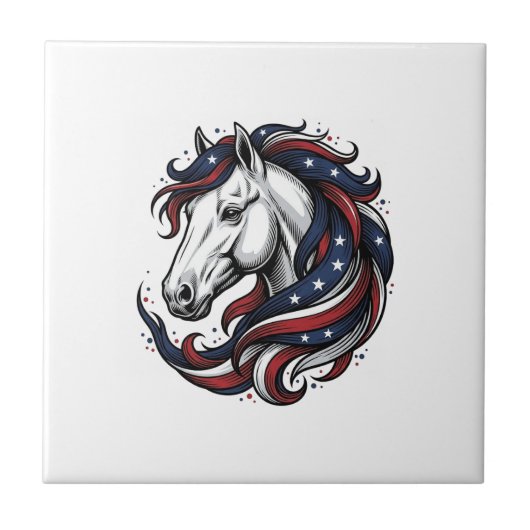 Patriottisch Paard Vintage Gravure Vector Kunst Tegeltje (Voorkant)