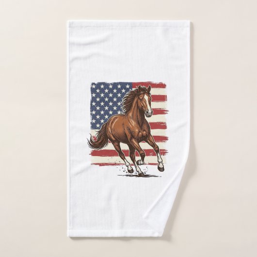 Patriottisch Paard Vintage Western Vector Ontwerp_ Handdoek (Handdoek)