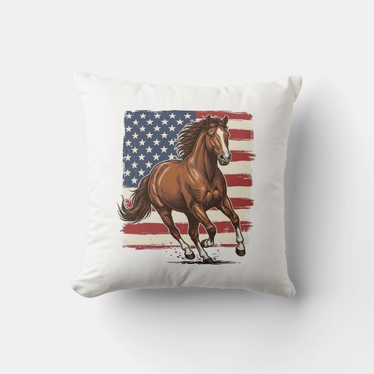 Patriottisch Paard Vintage Western Vector Ontwerp_ Kussen (Voorkant)