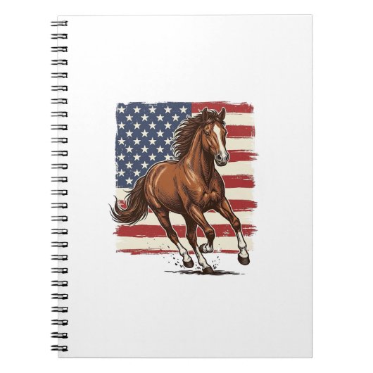 Patriottisch Paard Vintage Western Vector Ontwerp_ Notitieboek (Voorkant)