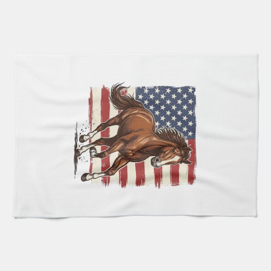 Patriottisch Paard Vintage Western Vector Ontwerp_ Theedoek (Horizontaal)