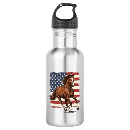 Patriottisch Paard Vintage Western Vector Ontwerp_ Waterfles (Voorkant)