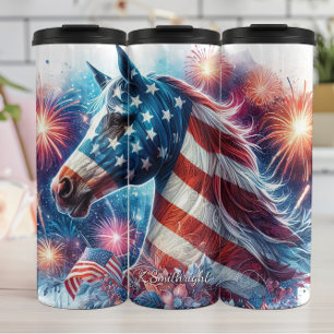 Patriottisch Paard Vuurwerk Viering Kunst Thermosbeker