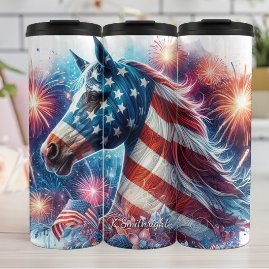 Patriottisch Paard Vuurwerk Viering Kunst Thermosbeker