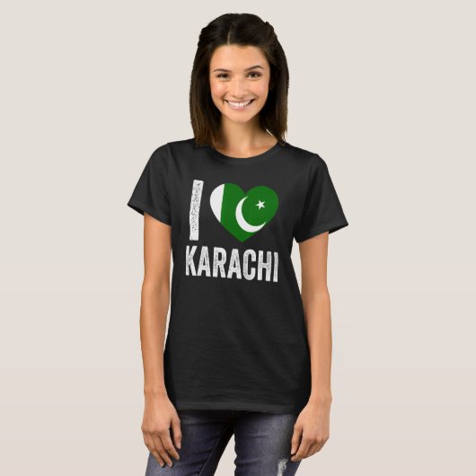 Patriottisch Pakistaans Pakistan Vlag I Love Karac T-shirt (Voorkant volledig)