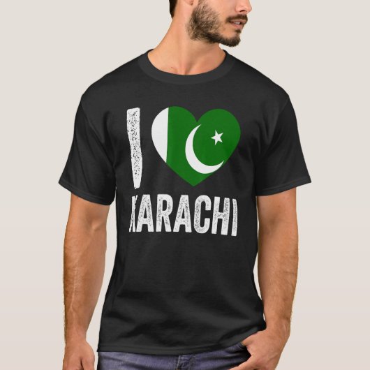 Patriottisch Pakistaans Pakistan Vlag I Love Karac T-shirt (Voorkant)