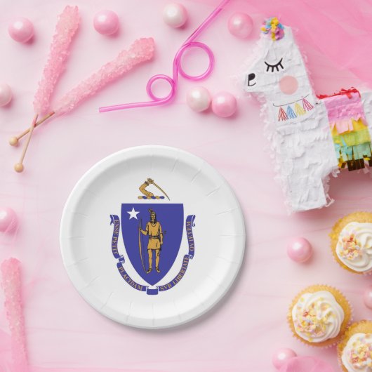 Patriottisch papier bord met vlag van Massachusett (Feest)