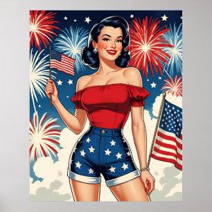 Patriottisch Pin-Up Meisje – Retro 4 juli Stijl Poster