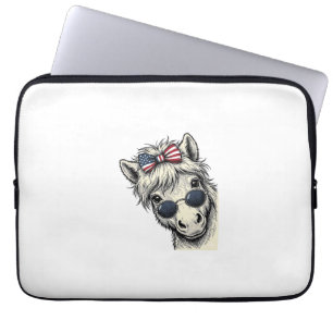 Patriottisch Pony Met Zonnebril Vintage Vector Ont Laptop Sleeve
